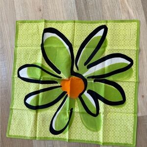 Coach Lime Green Floral Scarf with Orange Center